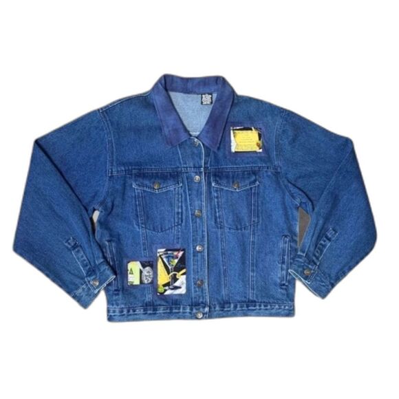 Retro PTNY Denim Jacket Women’s XL Patchwork Martini Cocktail Festive Novelty - Picture 8 of 8